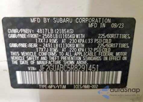 2024 Subaru Crosstrek from USA, damaged, VIN JF2GUABC5R8291451